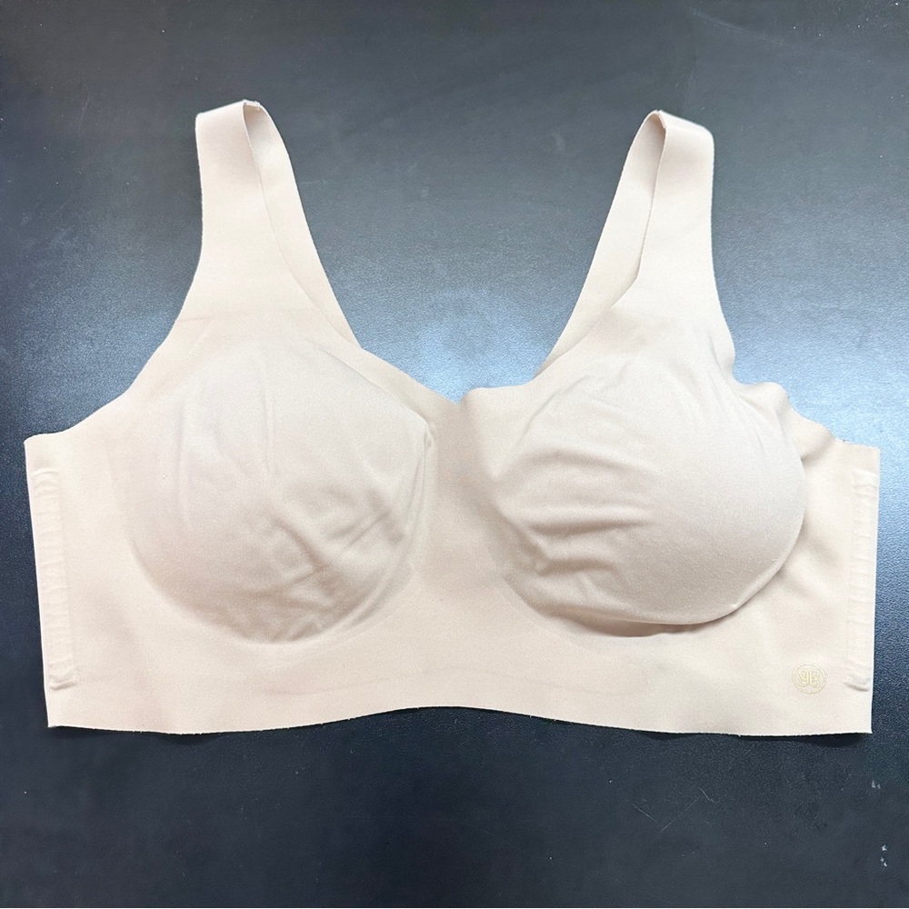 Honey Love Wireless Soft Form Bra Large Tan V Neck Smoothing Wide Strap Comfort - Picture 6 of 10